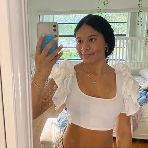 ZARA white ruffle crop top